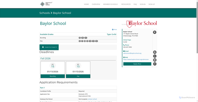 Security scan screenshot of https://www.gatewaytoprepschools.com/schools/baylor-school
