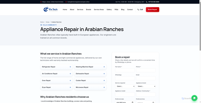 Security scan screenshot of https://fixtechappliancesrepair.online/areas/arabian-ranches