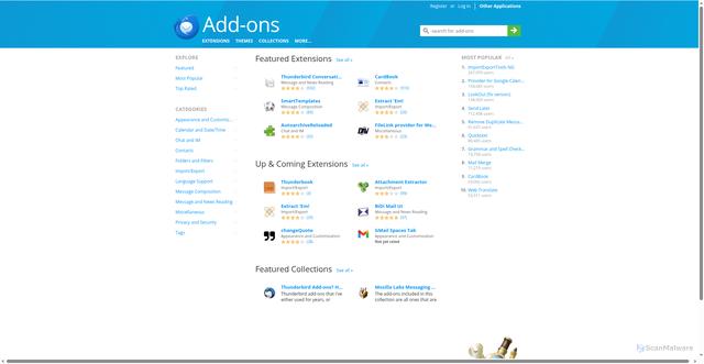 Security scan screenshot of https://addons.thunderbird.net