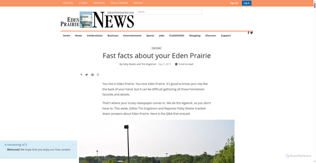 Security scan screenshot of https://swnewsmedia.com/eden_prairie_news/news/local/fast-facts-about-your-eden-prairie/article_5cf356d4-960b-5ee9-8959-0aa0c4d2e97b.html