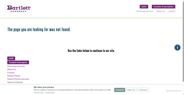 Security scan screenshot of https://www.bartlettpharmacyrx.com/services/immunization