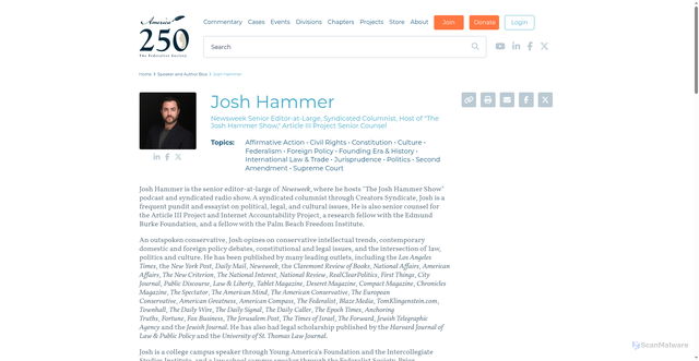 Security scan screenshot of https://fedsoc.org/bio/josh-hammer