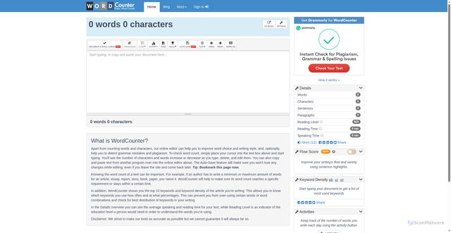 Security scan screenshot of https://wordcounter.net/