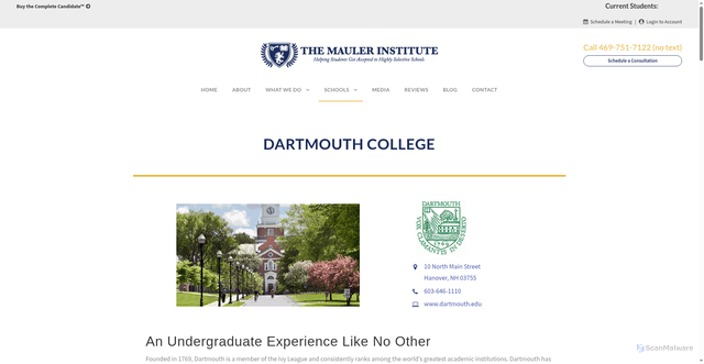 Security scan screenshot of https://www.themaulerinstitute.com/schools/dartmouth-college/