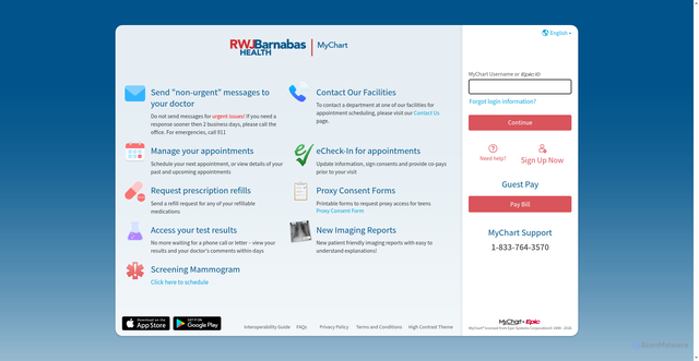 Security scan screenshot of https://mychart.et1157.epichosted.com
