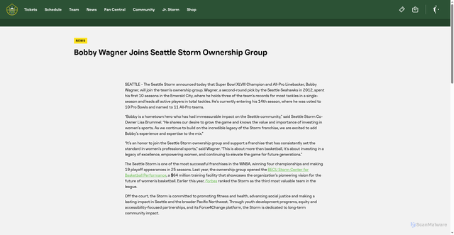 Security scan screenshot of https://storm.wnba.com/news/bobby-wagner