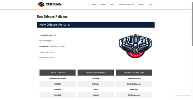 Security scan screenshot of https://www.basketball.org/nba/pelicans/