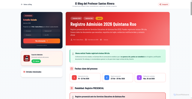 Security scan screenshot of https://blogdesantosrivera.pages.dev/entries/registro-admision-2026-quintana-roo
