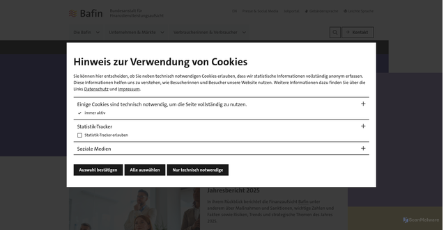 Security scan screenshot of http://www.bafin.de