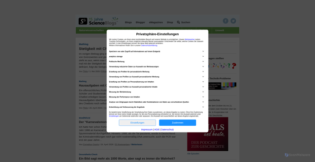Security scan screenshot of https://scienceblogs.de