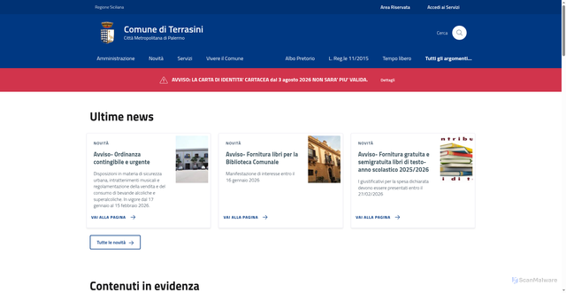 Security scan screenshot of https://www.comune.terrasini.pa.it/