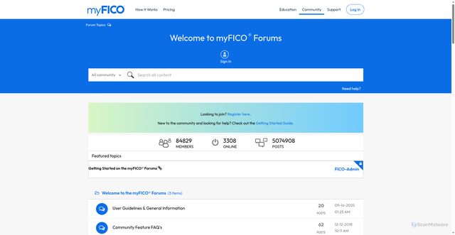 Security scan screenshot of https://ficoforums.myfico.com