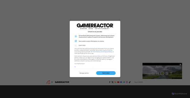 Security scan screenshot of https://www.gamereactor.eu/splinter-cell-deathwatch-1616373/