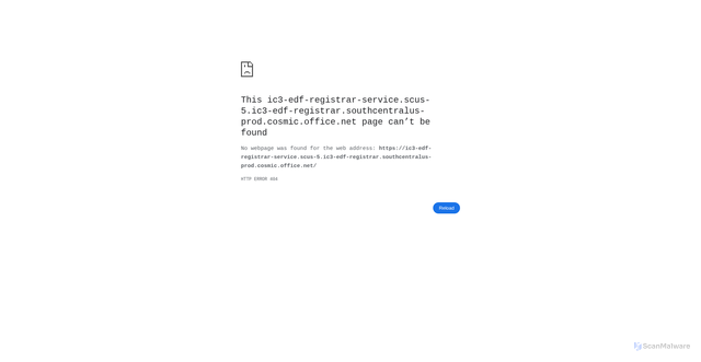Security scan screenshot of https://ic3-edf-registrar-service.scus-5.ic3-edf-registrar.southcentralus-prod.cosmic.office.net