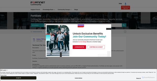 Security scan screenshot of https://community.fortinet.com/t5/FortiGate/Technical-Tip-How-FortiGate-determines-group-memberships-from/ta-p/393608