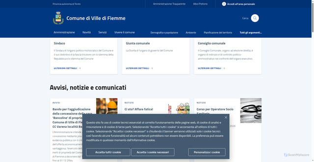 Security scan screenshot of https://www.comune.villedifiemme.tn.it/