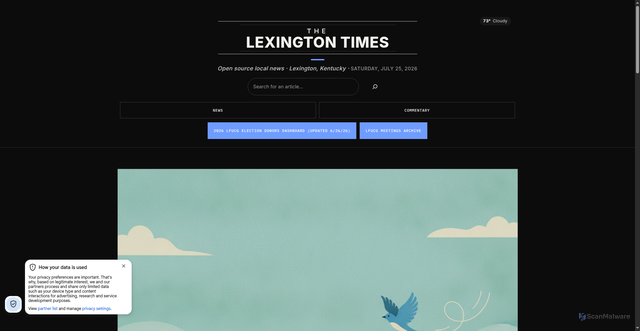 Security scan screenshot of https://lexingtonky.news/2026/07/13/mcconnell-to-remain-absent-from-senate-while-recovering-from-fall/