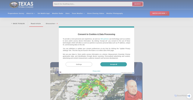 Security scan screenshot of https://texasstormchasers.com/uncategorized/texas-flash-floods-underway-in-hill-country-sunday-morning-update/