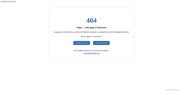 Security scan screenshot of https://www.maformationexcel.com/404.htm