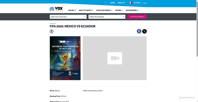 Security scan screenshot of https://bhr.voxcinemas.com/movies/fifa-2026-mexico-vs-ecuador-arabic