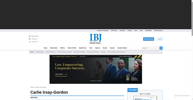 Security scan screenshot of https://www.ibj.com/keywords/carlie-irsay-gordon