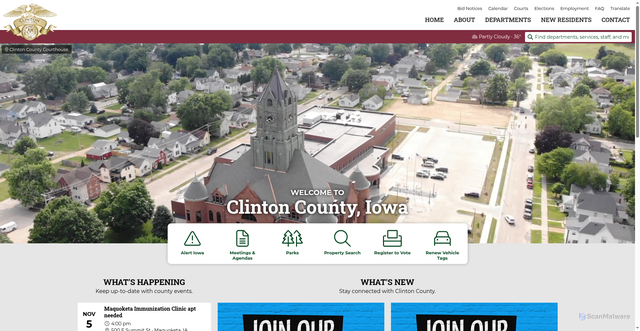 Security scan screenshot of https://clintoncounty-ia.gov/