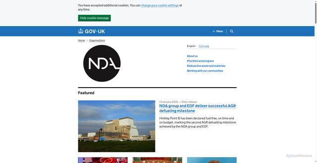 Security scan screenshot of https://www.gov.uk/government/organisations/nuclear-decommissioning-authority