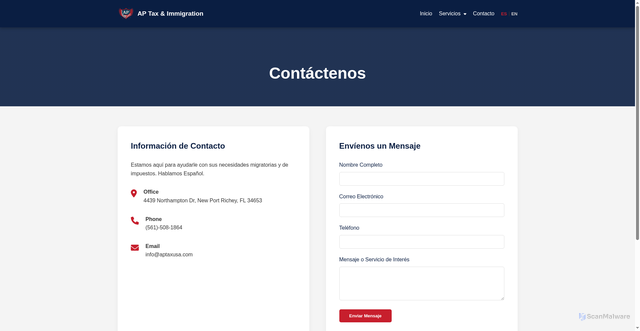 Security scan screenshot of https://aptaxusa.pages.dev/contact.html