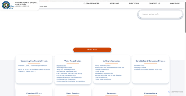 Security scan screenshot of https://www.countyofsb.org/164/Elections