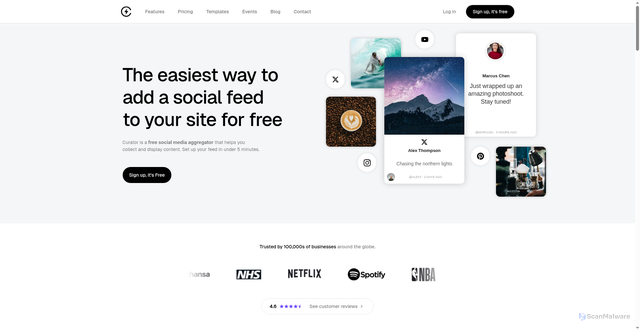 Security scan screenshot of https://curator.io