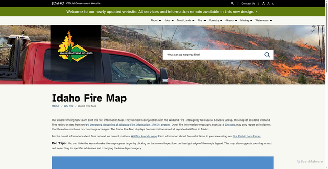 Security scan screenshot of https://www.idl.idaho.gov/fire-management/idaho-fire-map/