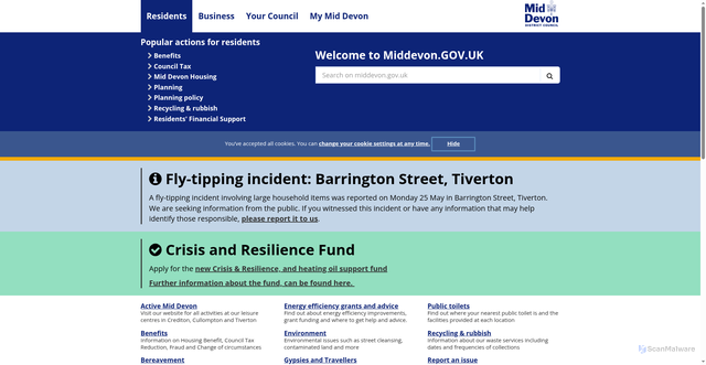 Security scan screenshot of http://www.middevon.gov.uk