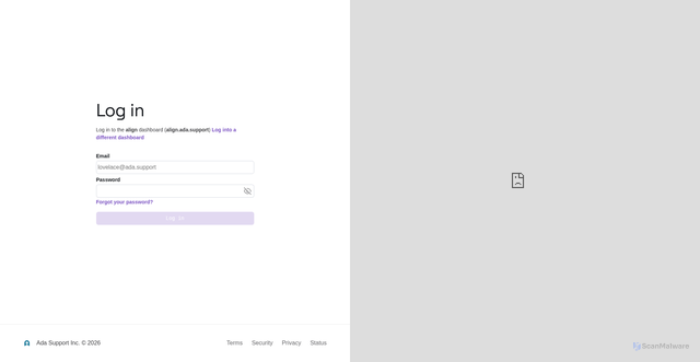 Security scan screenshot of align.ada.support
