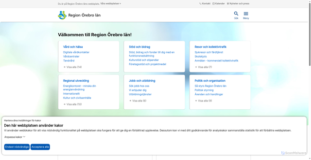 Security scan screenshot of https://www.regionorebrolan.se/