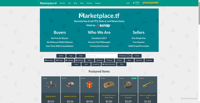 Security scan screenshot of https://marketplace-tf.com/
