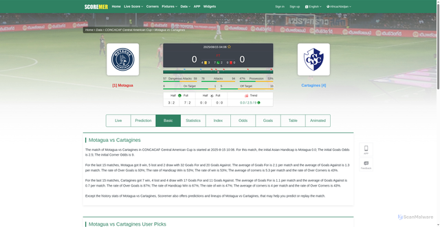 Security scan screenshot of https://www.scoremer.com/match/1478984