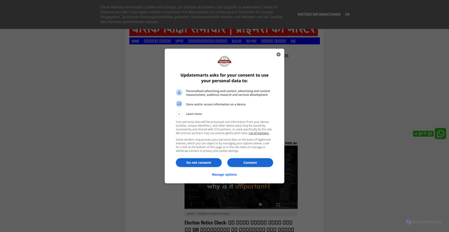 Security scan screenshot of https://www.updatemarts.com/2026/02/election-notice-check-sir.html