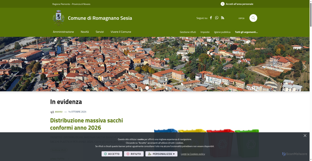 Security scan screenshot of https://www.comune.romagnano-sesia.no.it/it-it/home