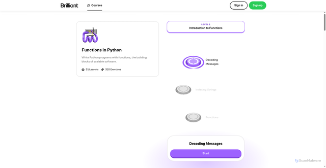 Security scan screenshot of https://brilliant.org/courses/functions-in-python/?auto_login_key=30eYkOSC2QBjBN8tQpI075pGSJe19wlA&utm_medium=email&utm_source=brilliant&utm_content=%F0%9F%95%B5%EF%B8%8F+Learn+coding+by+decoding+1&utm_campaign=Course+announcement%3A+functions_in_python_email