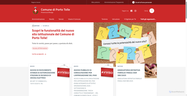 Security scan screenshot of https://www.comune.portotolle.ro.it/