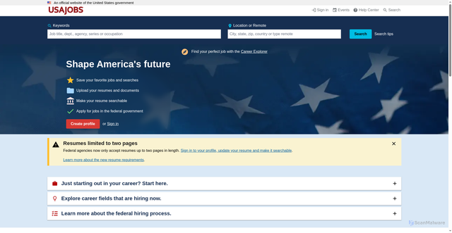 Security scan screenshot of https://www.usajobs.gov/