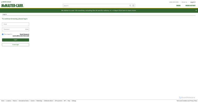 Security scan screenshot of https://www1.mcmaster.com
