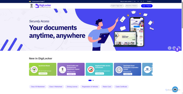 Security scan screenshot of https://digitallocker.gov.in