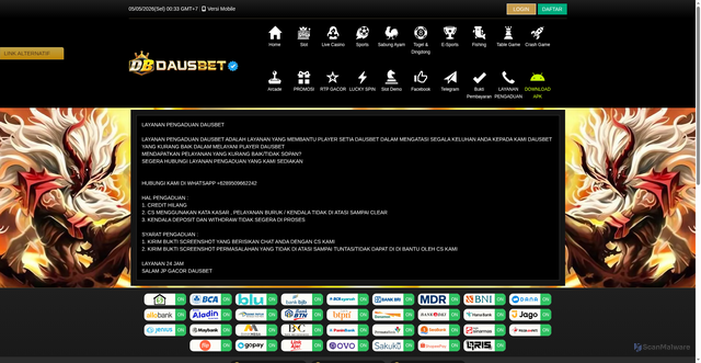 Security scan screenshot of https://dausbetkuberani3.click/desktop/content/layanan%20pengaduan