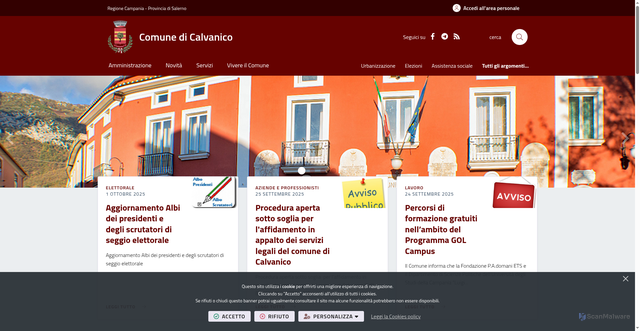Security scan screenshot of https://www.comune.calvanico.sa.it/it-it/home