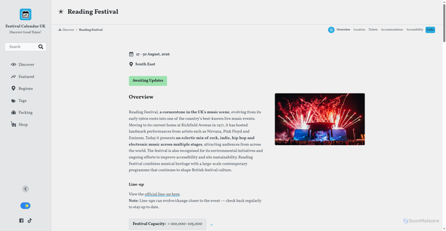 Security scan screenshot of festivalcalendar.uk