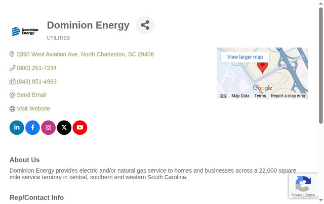 Security scan screenshot of https://business.greatersummerville.org/list/member/dominion-energy-341