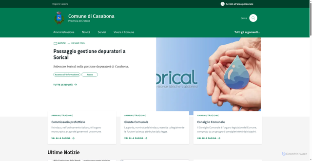 Security scan screenshot of https://comune.casabona.kr.it/
