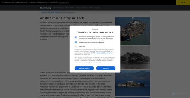 Security scan screenshot of https://www.prisonhistory.net/famous-prisons/alcatraz/