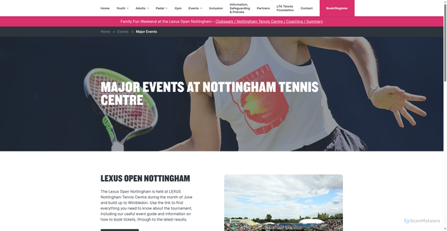 Security scan screenshot of https://www.nottinghamtenniscentre.co.uk/events/major-events/